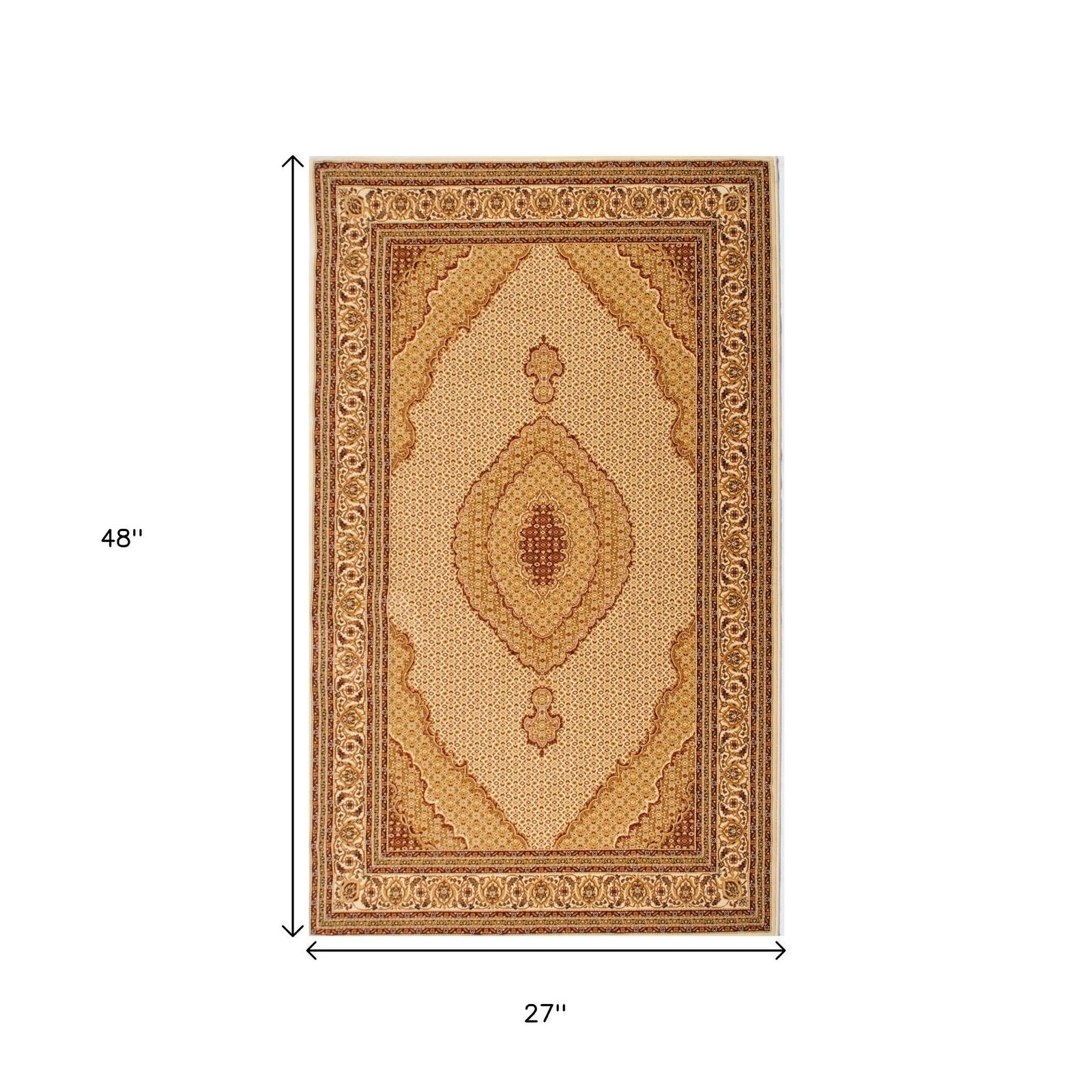 2′ X 4′ Tan Brown And Burgundy Oriental Area Rug
