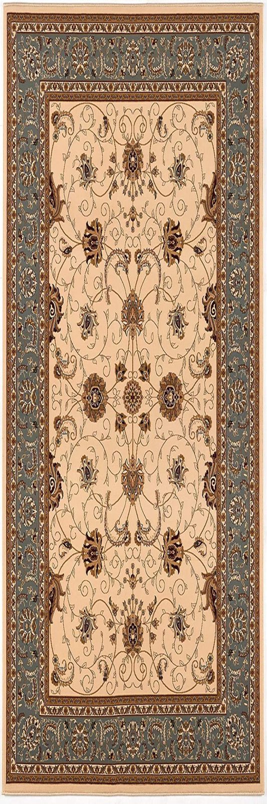 9′ Dark Gray Tan and Brown Oriental Runner Rug