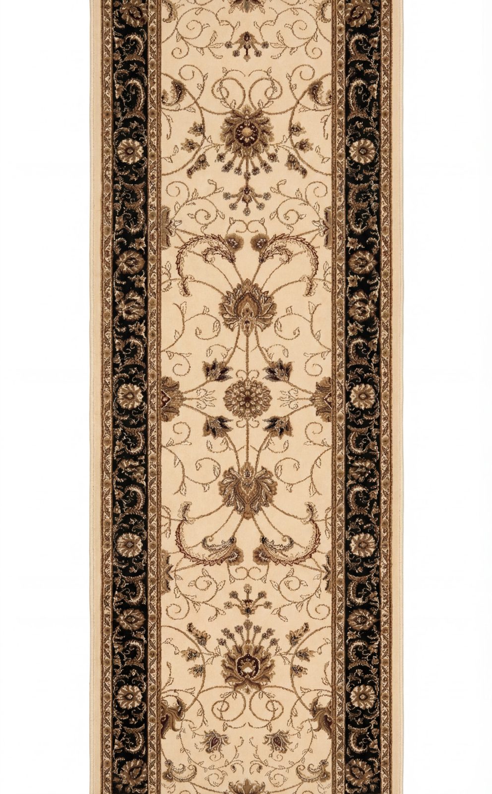 7′ Black Tan And Brown Oriental Runner