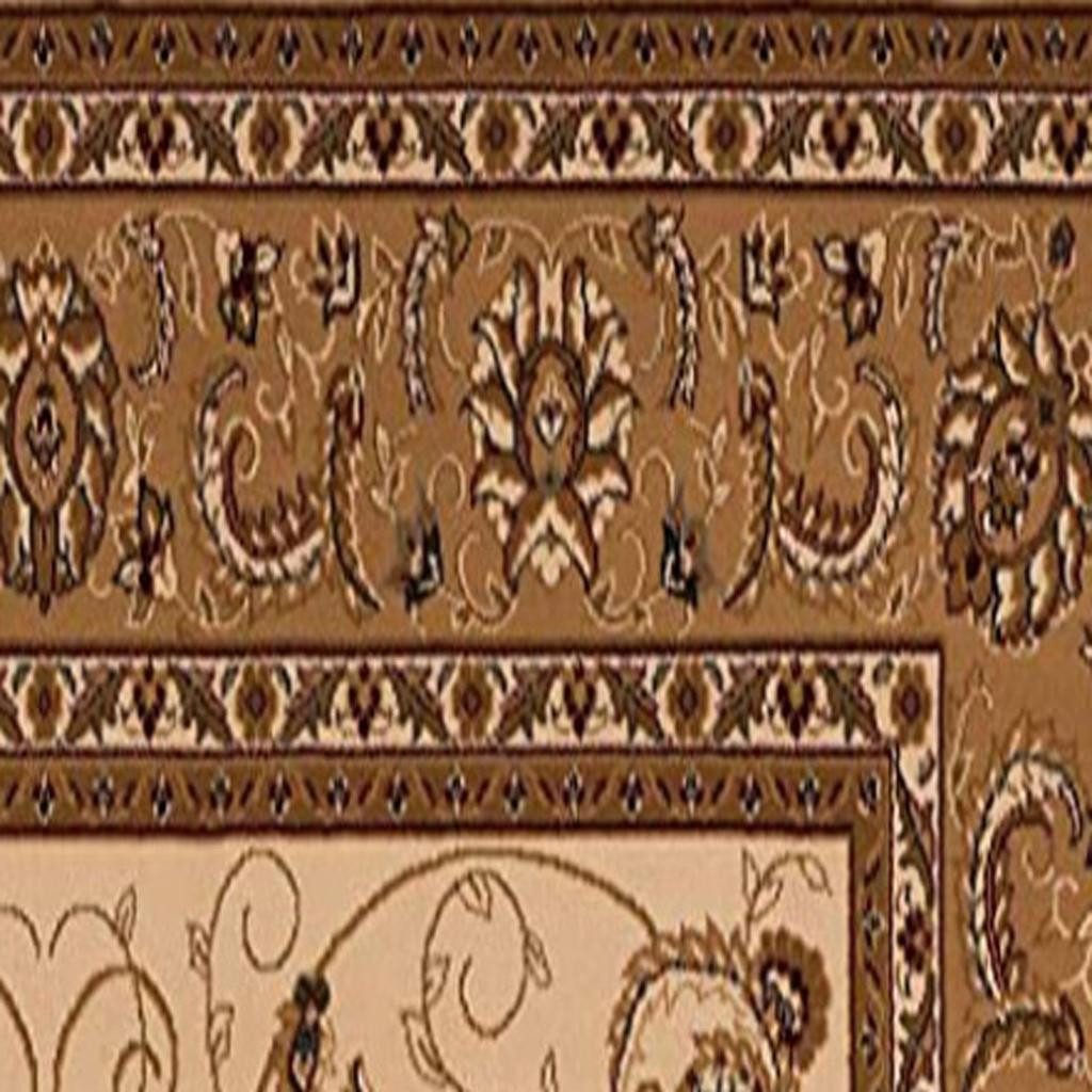 9′ Tan and Brown Oriental Runner Rug