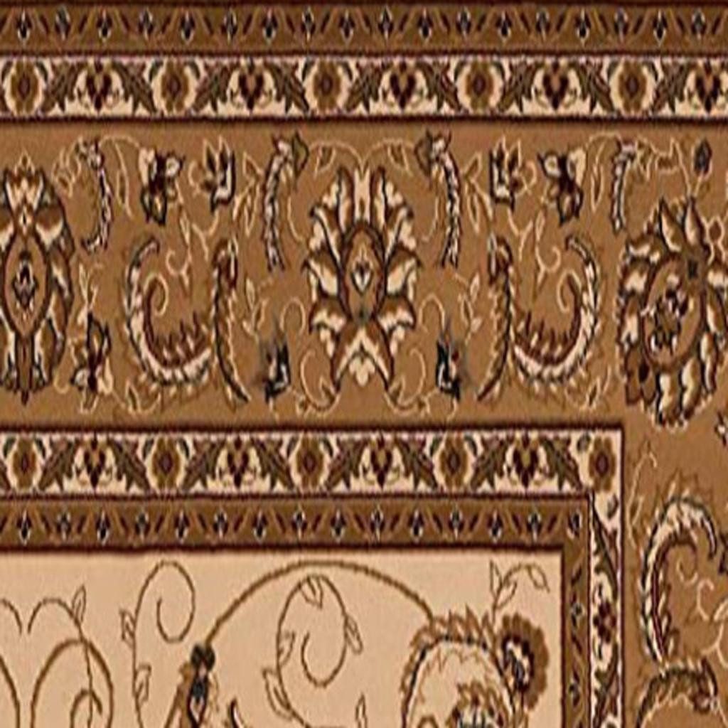 7′ Tan and Brown Oriental Runner Rug