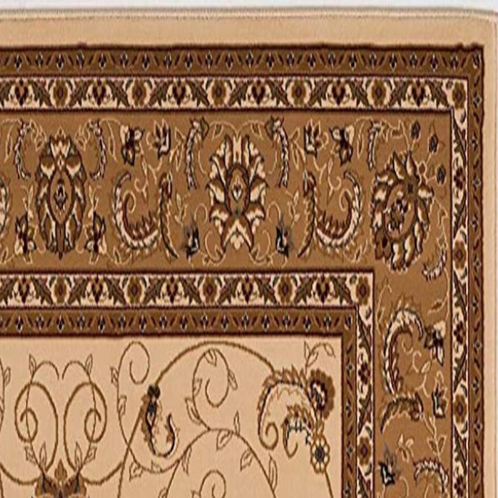 19′ Tan And Brown Oriental Runner Rug