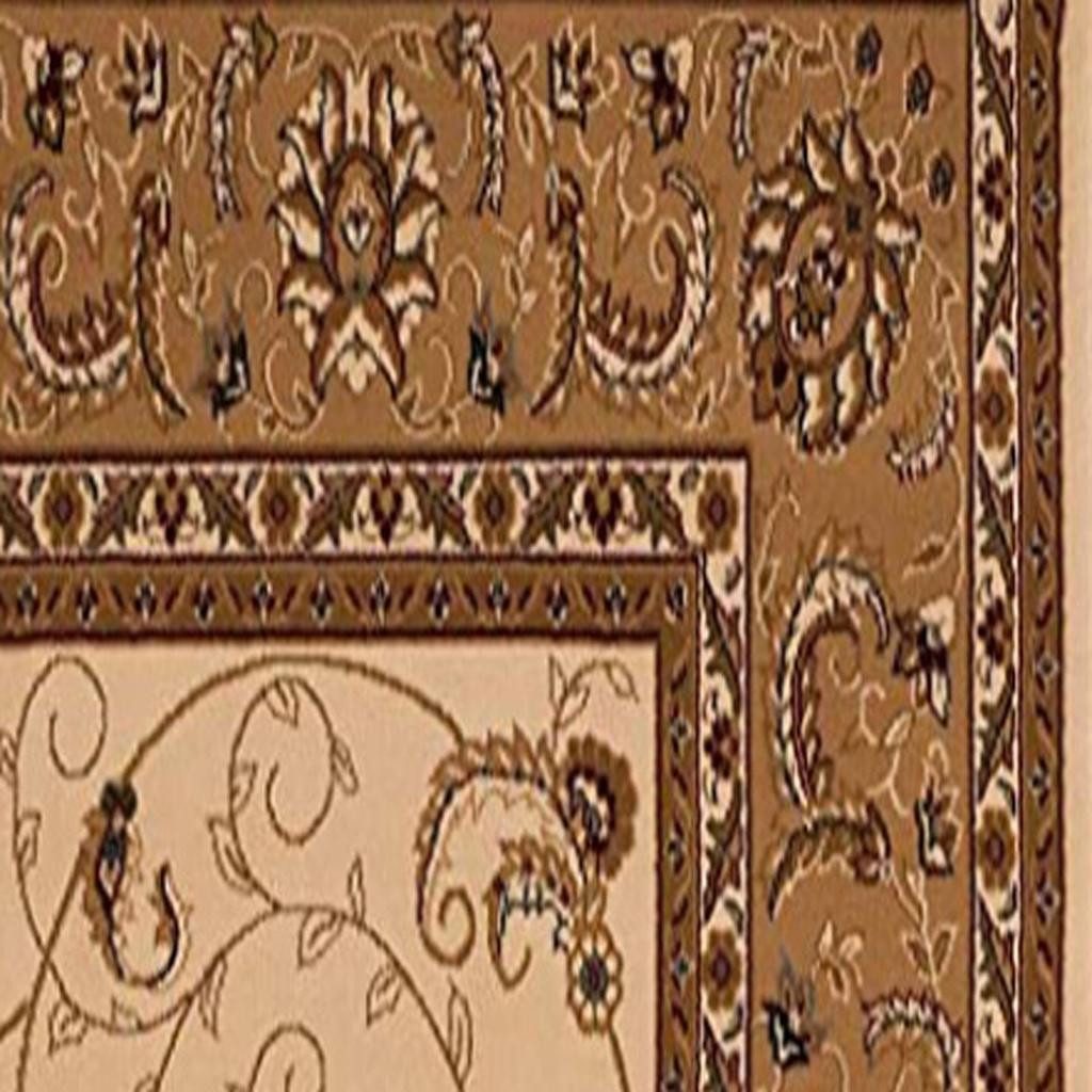 17′ Tan and Brown Oriental Runner Rug