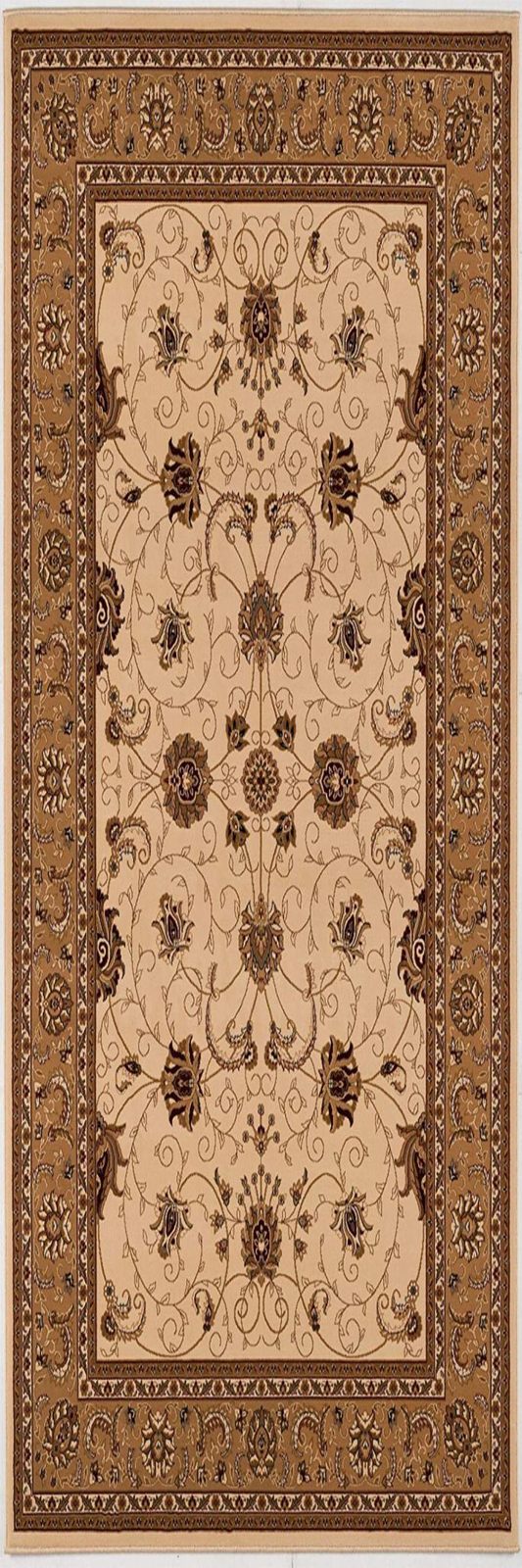 17′ Tan and Brown Oriental Runner Rug