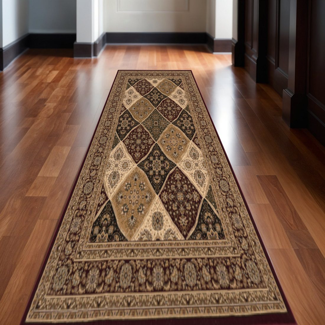 Red and Black Polypropylene Moroccan Area Rug, 11′ Runner