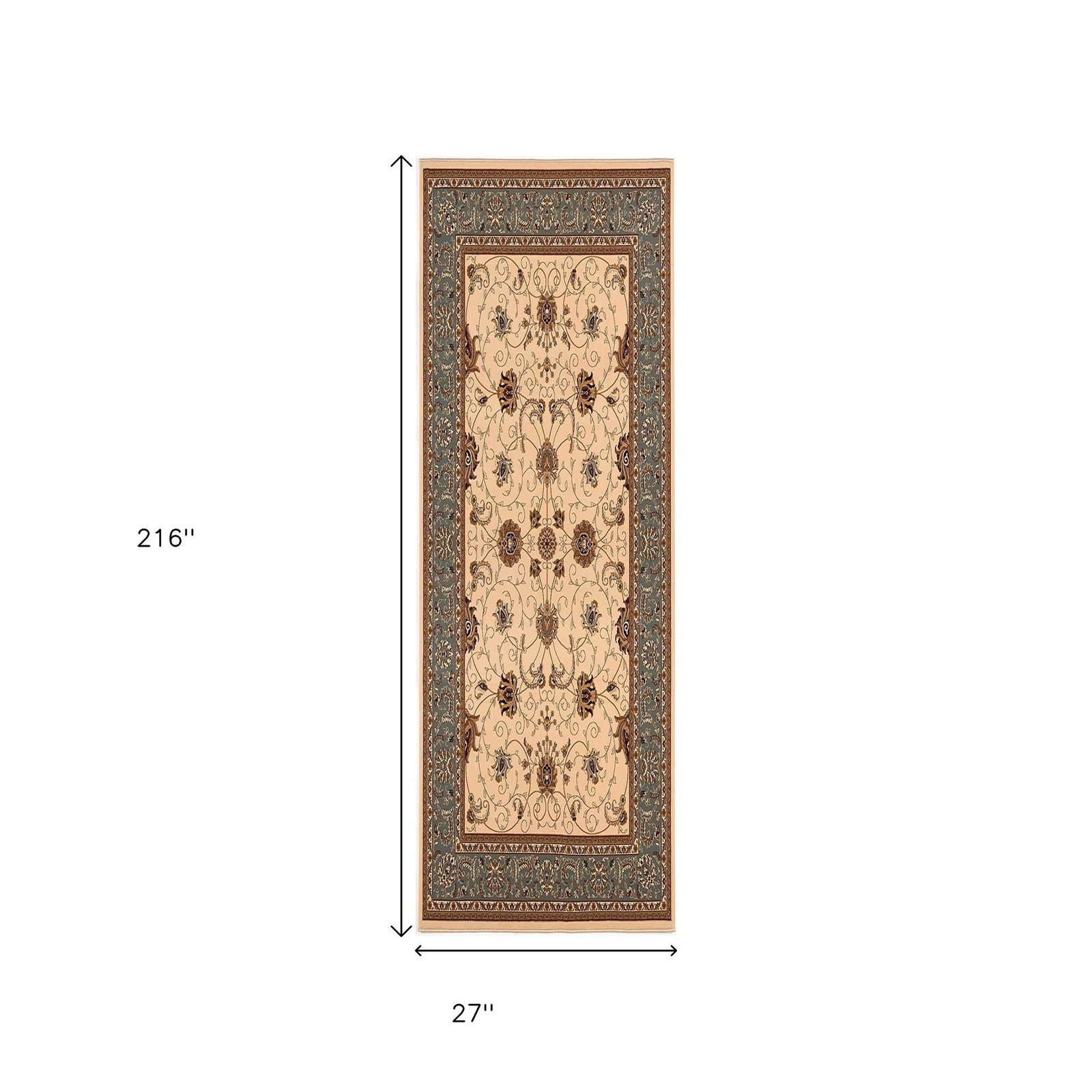 18′ Beige Gray and Brown Oriental Runner Rug