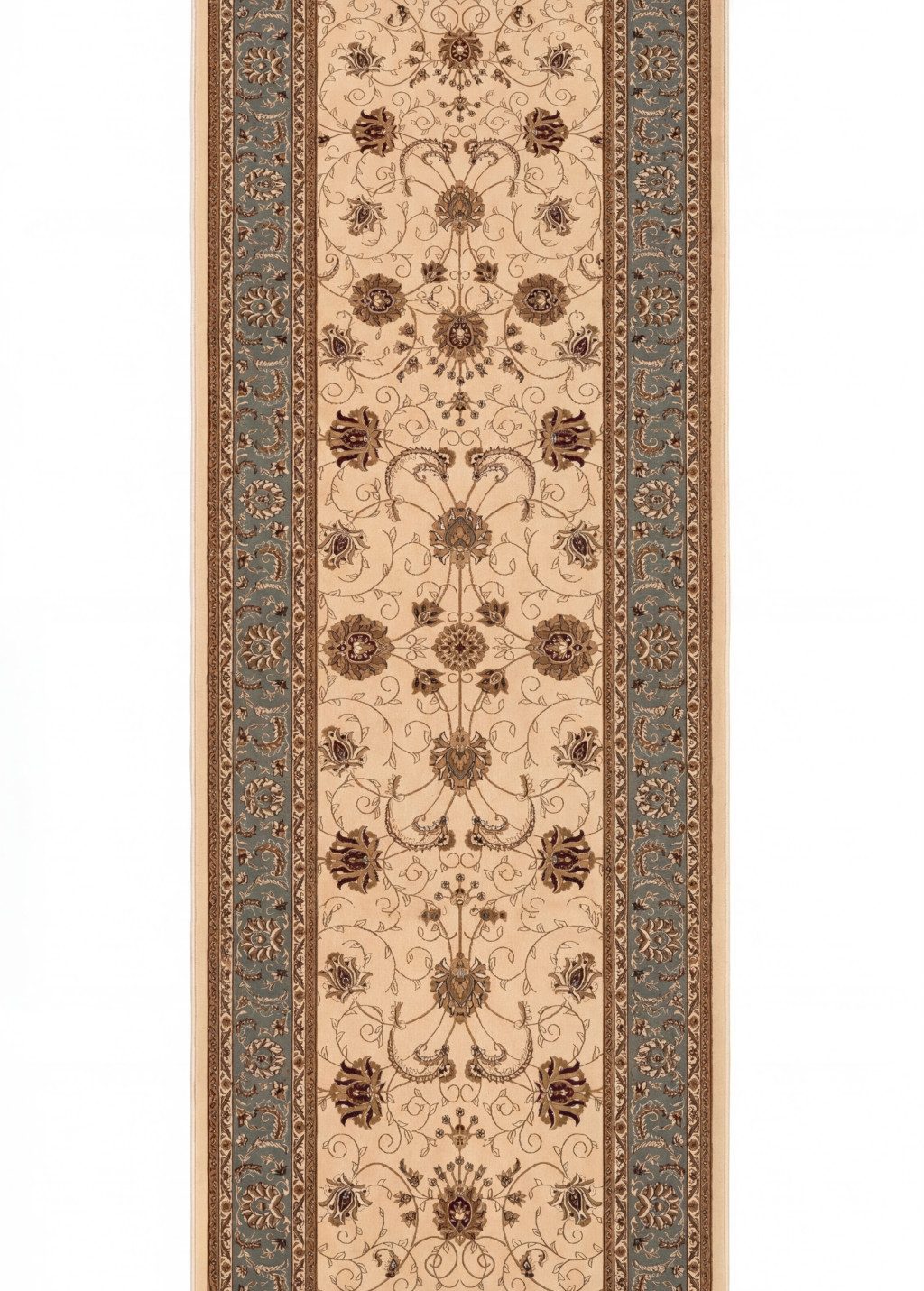 11′ Beige Gray And Brown Oriental Runner Rug