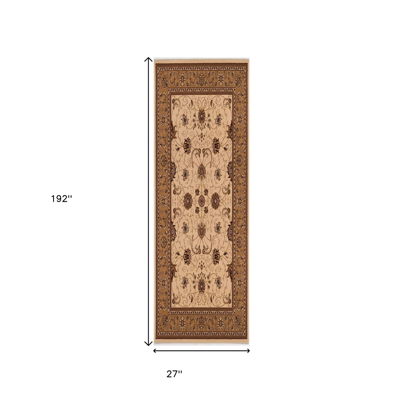 16′ Beige and Brown Oriental Runner Rug