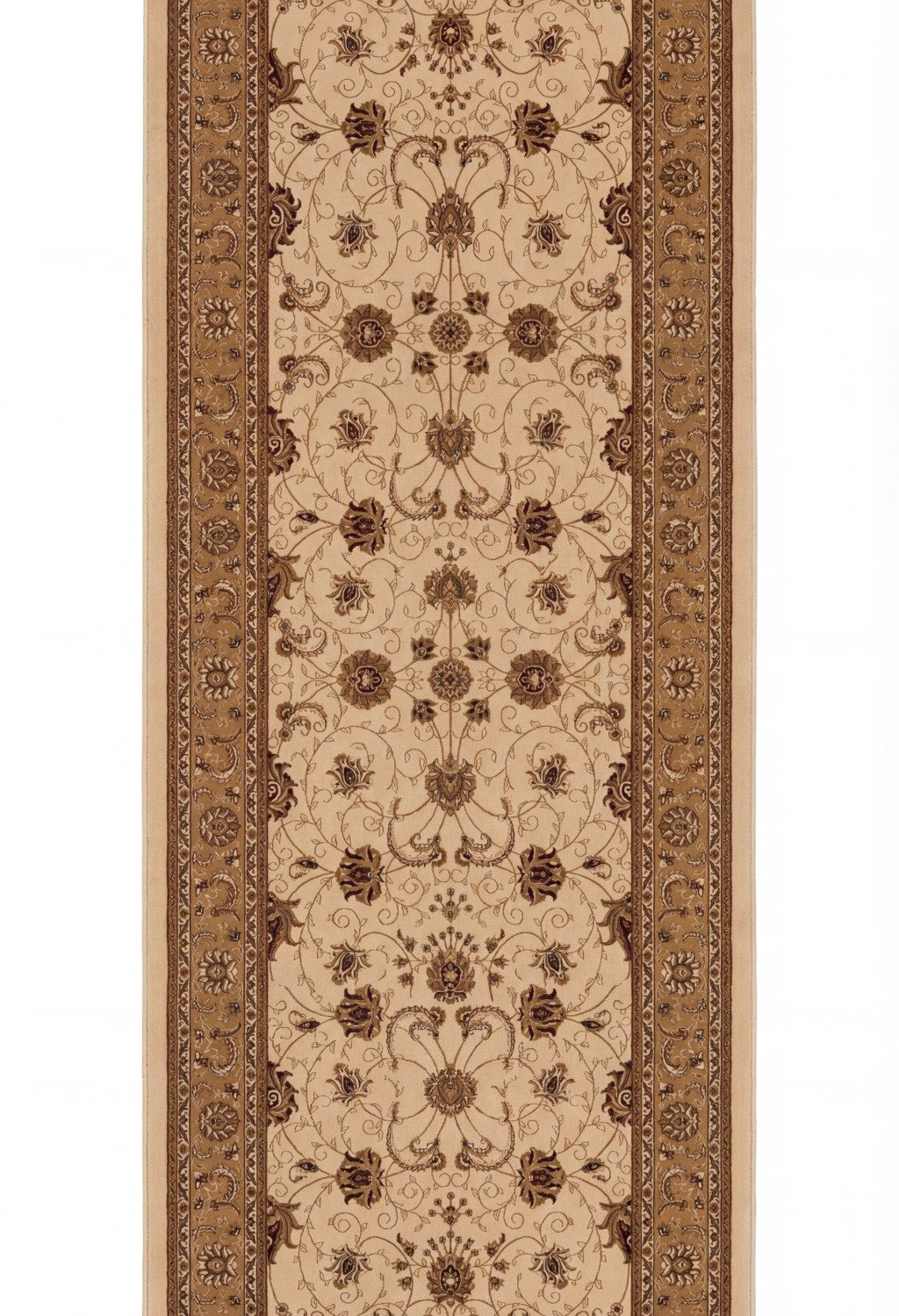 11′ Beige and Brown Oriental Runner Rug