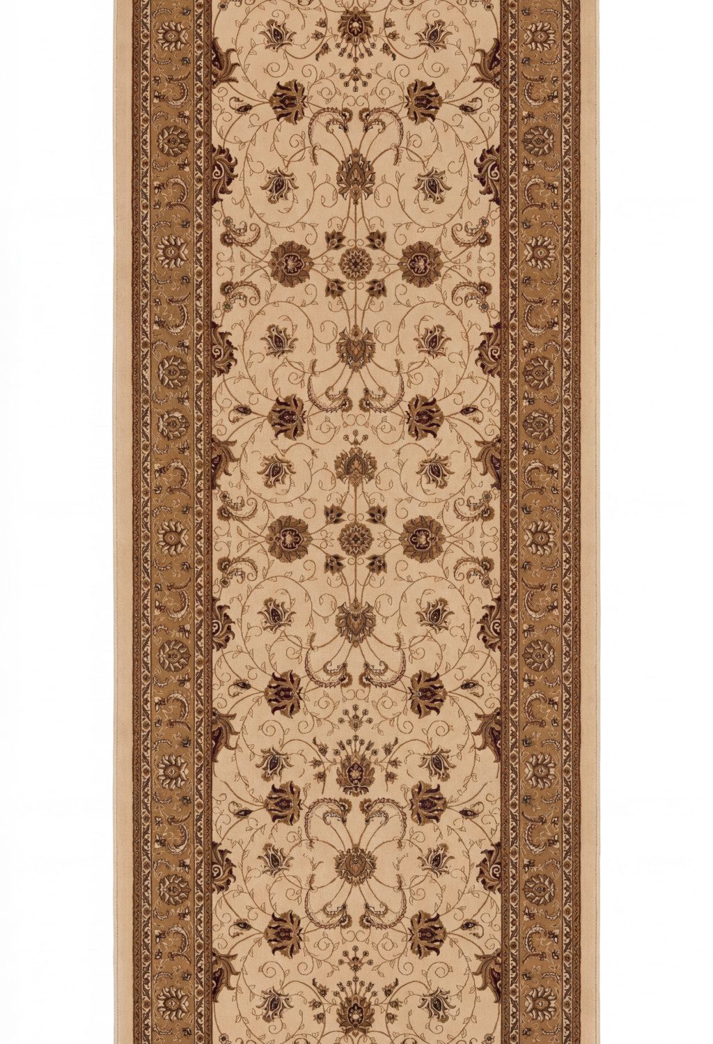 11′ Beige and Brown Oriental Runner Rug