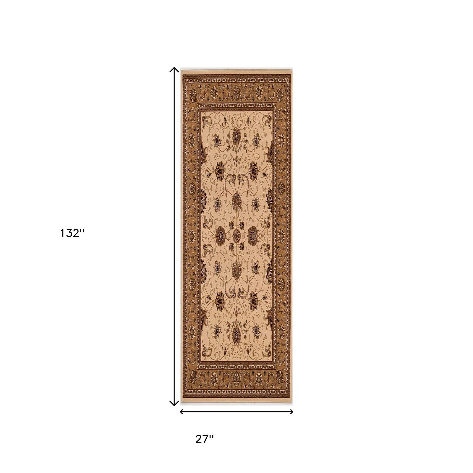 11′ Beige and Brown Oriental Runner Rug