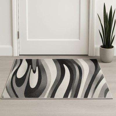 2′ X 2′ Black and Gray Abstract Square Rug