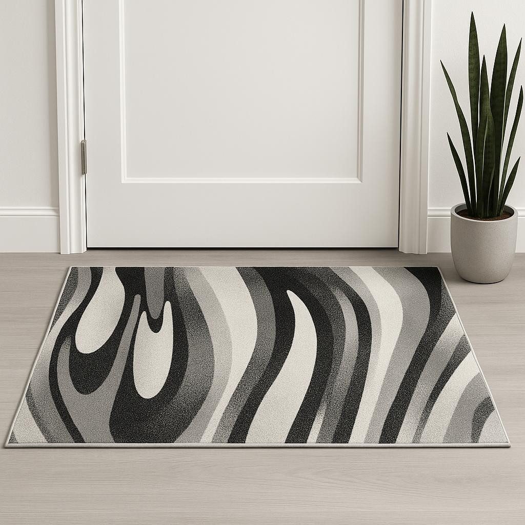 2′ X 2′ Black and Gray Abstract Square Rug