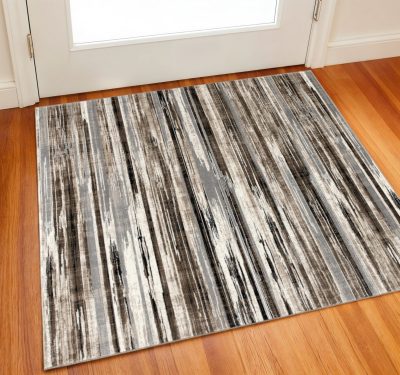 2′ X 2′ Brown Beige and Black Abstract Square Rug
