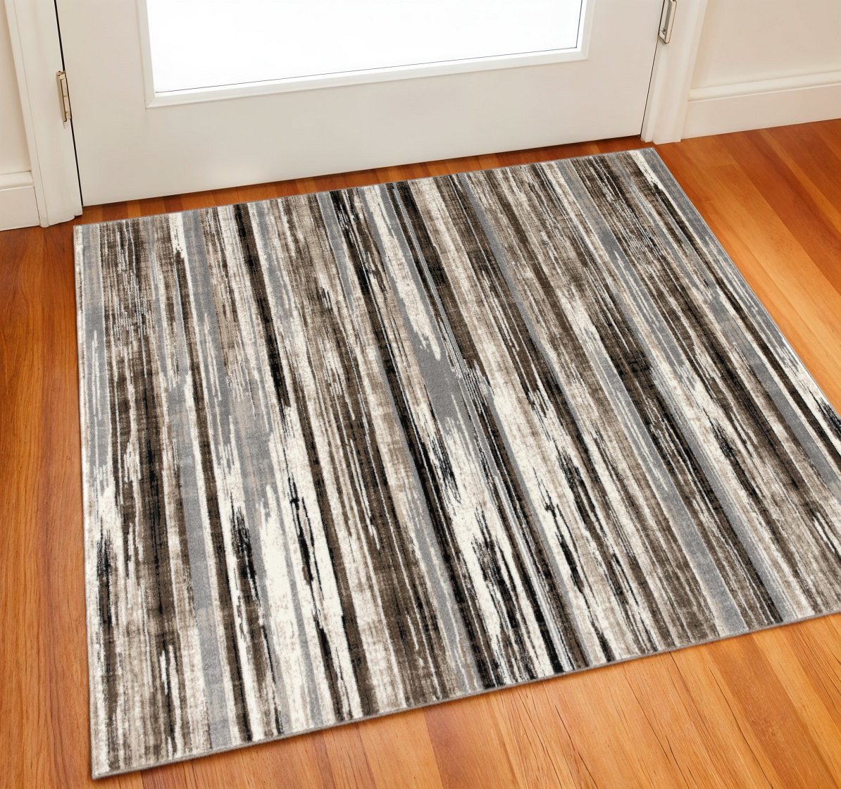 2′ X 2′ Brown Beige and Black Abstract Square Rug