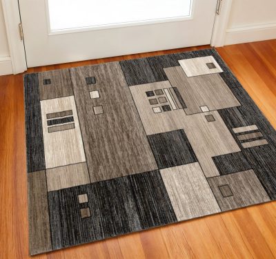 2′ X 2′ Brown and Beige Geometric Square Area Rug
