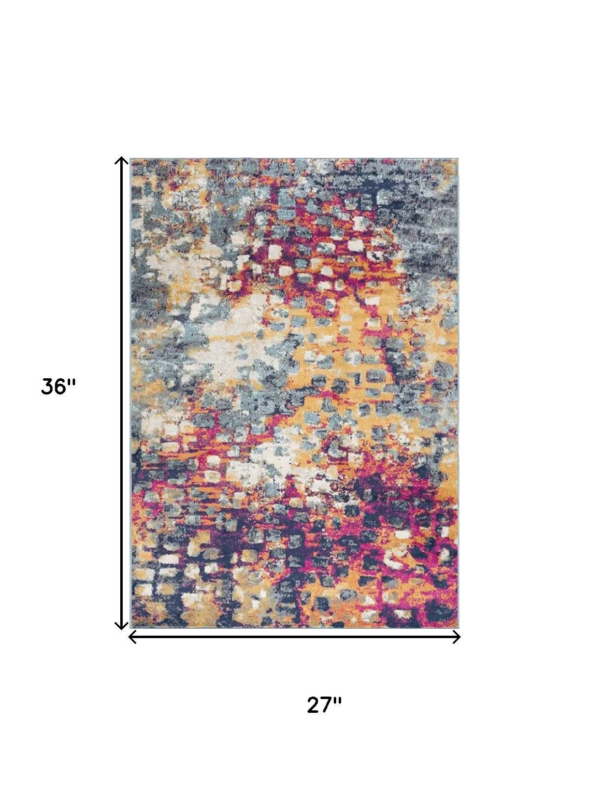 2′ X 3′ Yellow And Blue Abstract Area Rug