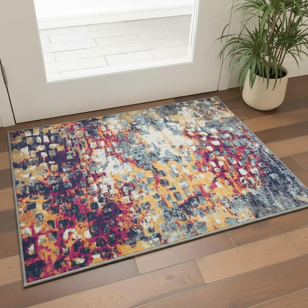 2′ X 3′ Yellow And Blue Abstract Area Rug