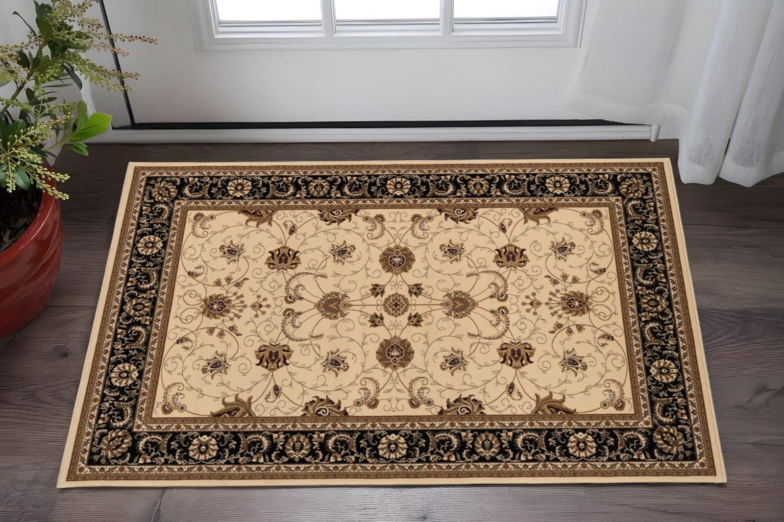 2′ X 3′ Beige Black And Brown Oriental Area Rug