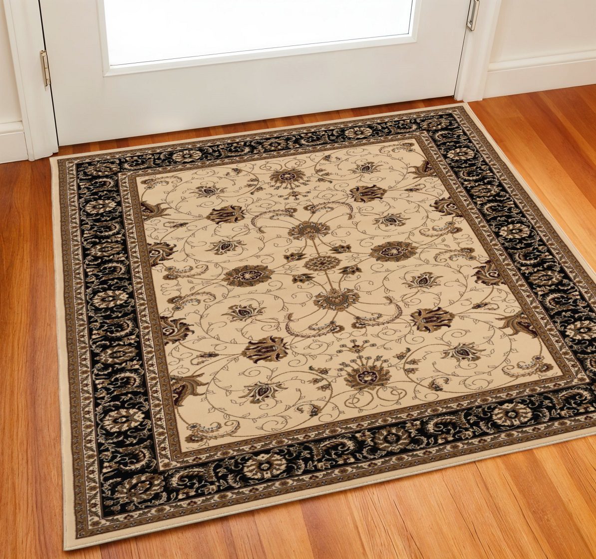 2′ X 2′ Beige Black And Brown Oriental Square Rug