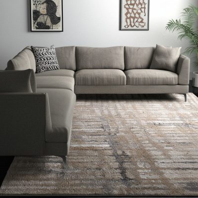 10′ X 13′ Brown Tan Ivory Abstract Distressed Area Rug