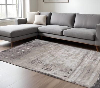 12′ X 15′ Gray Ivory Taupe Abstract Distressed Area Rug