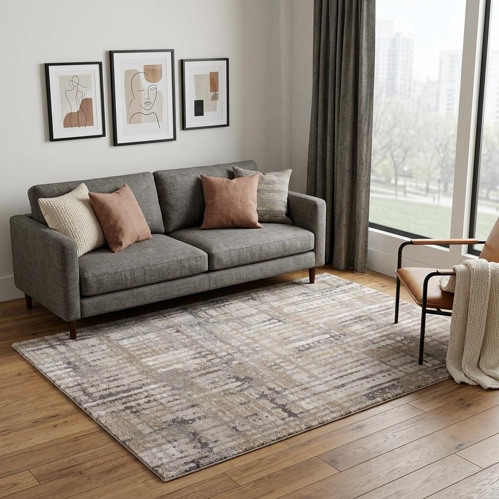 5′ X 8′ Brown Tan Ivory Abstract Distressed Area Rug
