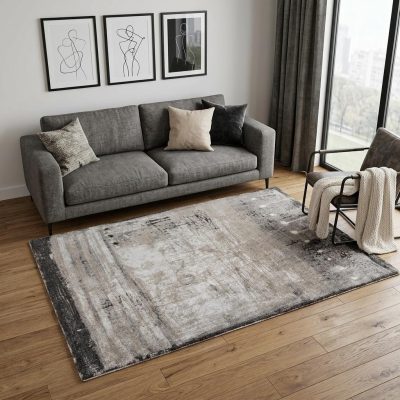 5′ X 8′ Gray Ivory Taupe Abstract Distressed Area Rug