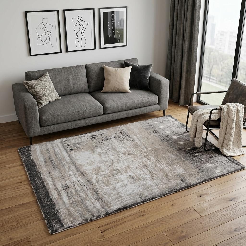 5′ X 8′ Gray Ivory Taupe Abstract Distressed Area Rug