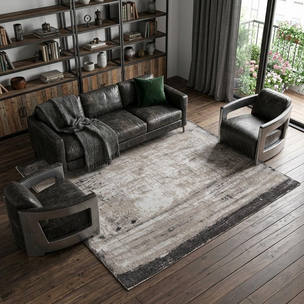 7′ X 10′ Gray Ivory Taupe Abstract Distressed Area Rug