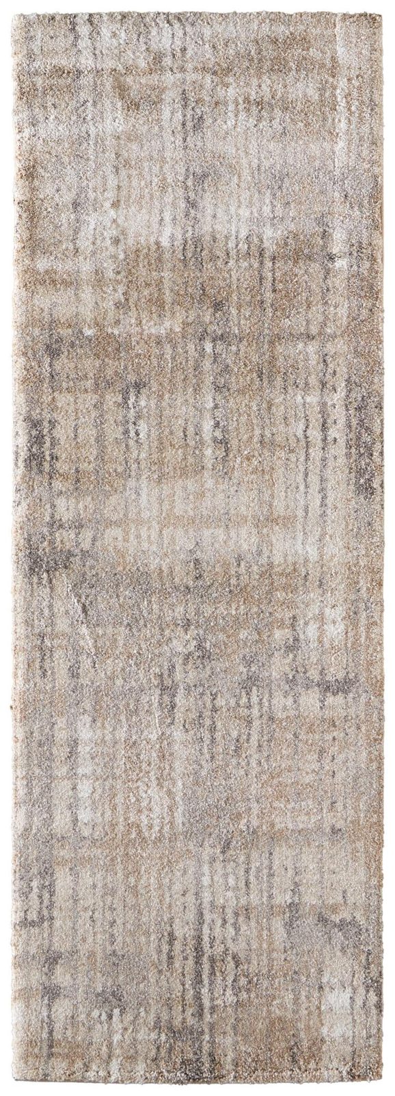 8′ Brown Tan and Ivory Abstract Distressed Runner Rug