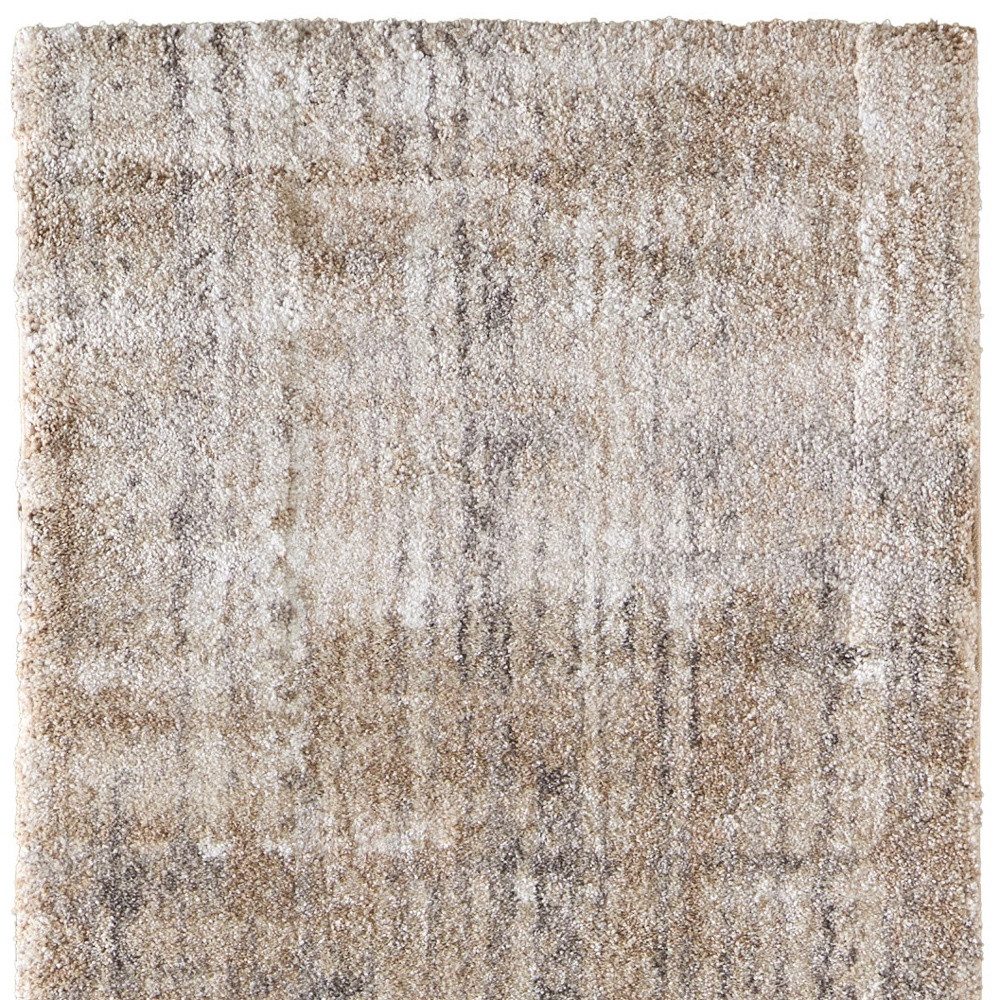 8′ Brown Tan and Ivory Abstract Distressed Runner Rug