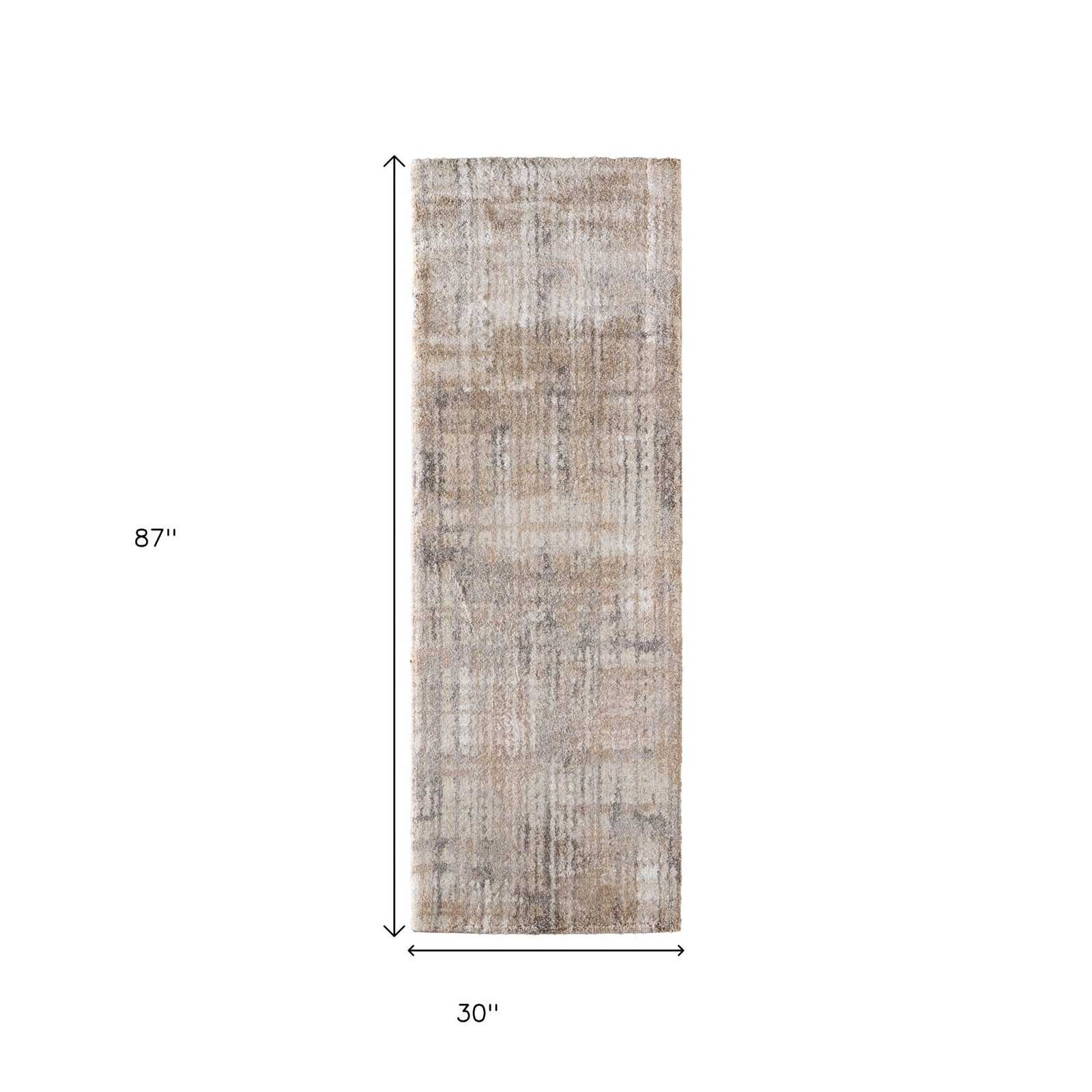 8′ Brown Tan and Ivory Abstract Distressed Runner Rug