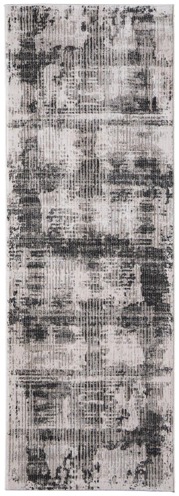 8′ Gray and Ivory Abstract Runner Rug