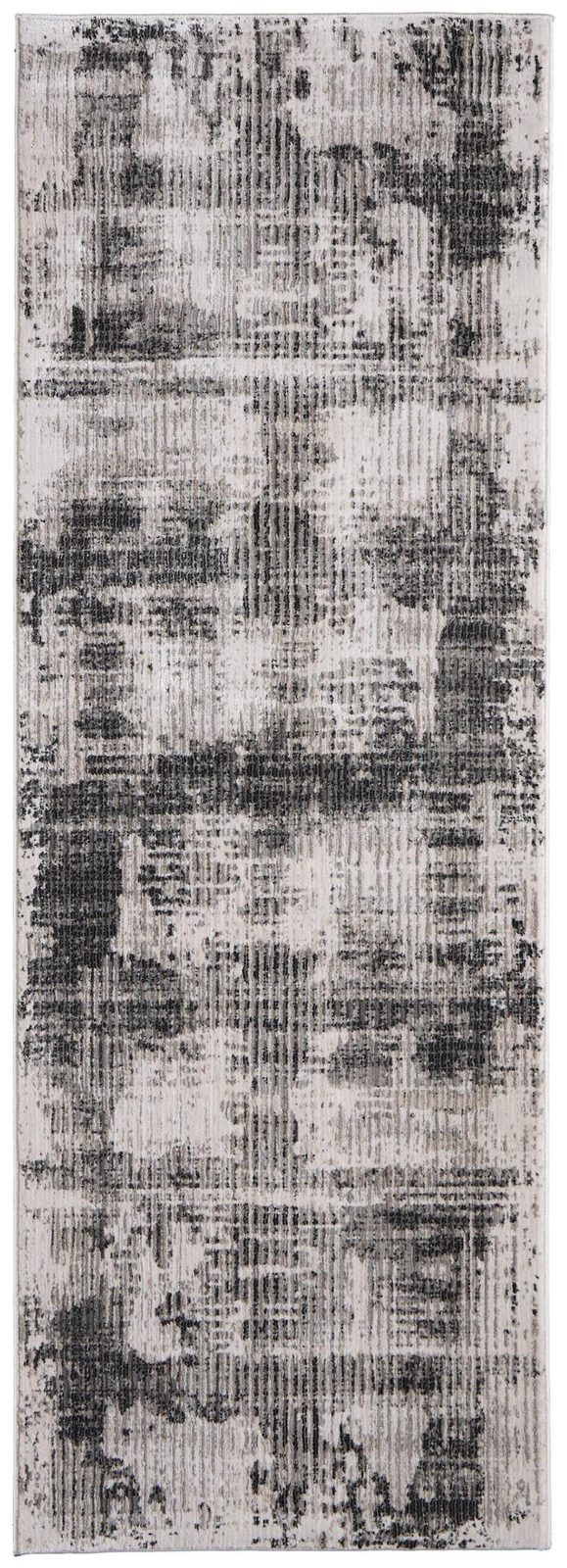 8′ Gray and Ivory Abstract Runner Rug