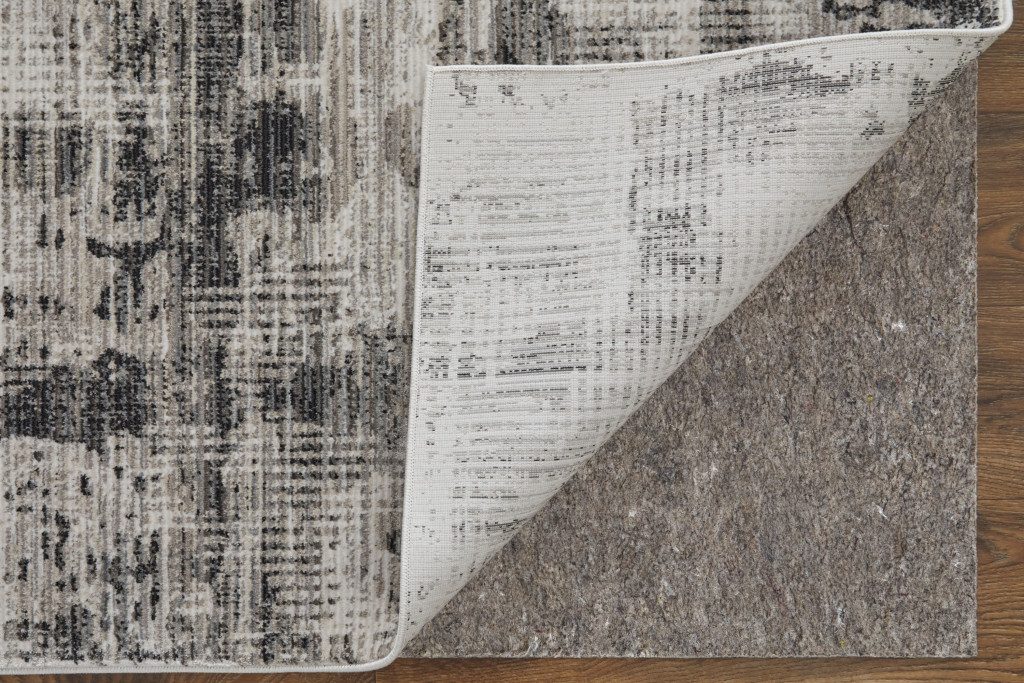 8′ Gray and Ivory Abstract Runner Rug