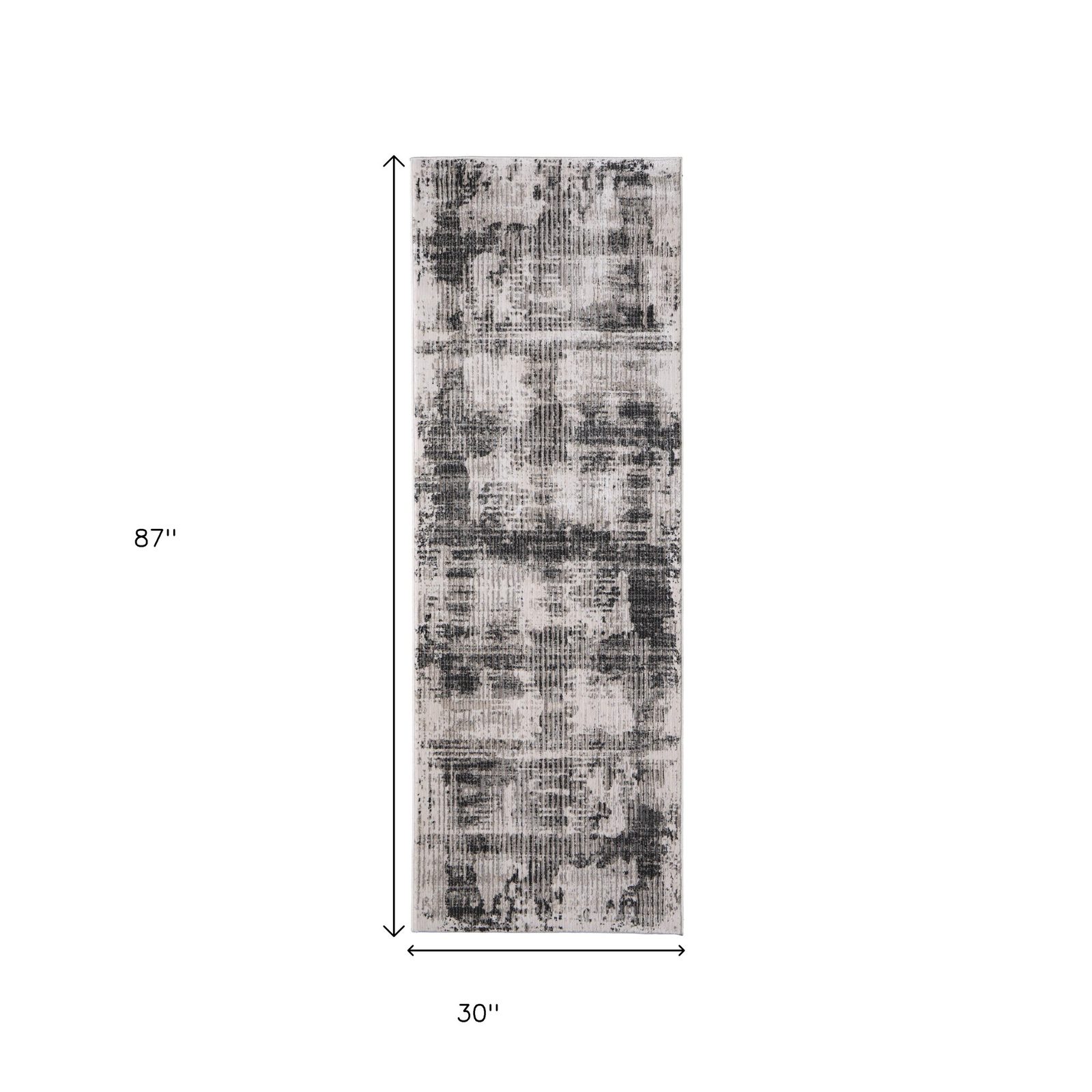 8′ Gray and Ivory Abstract Runner Rug