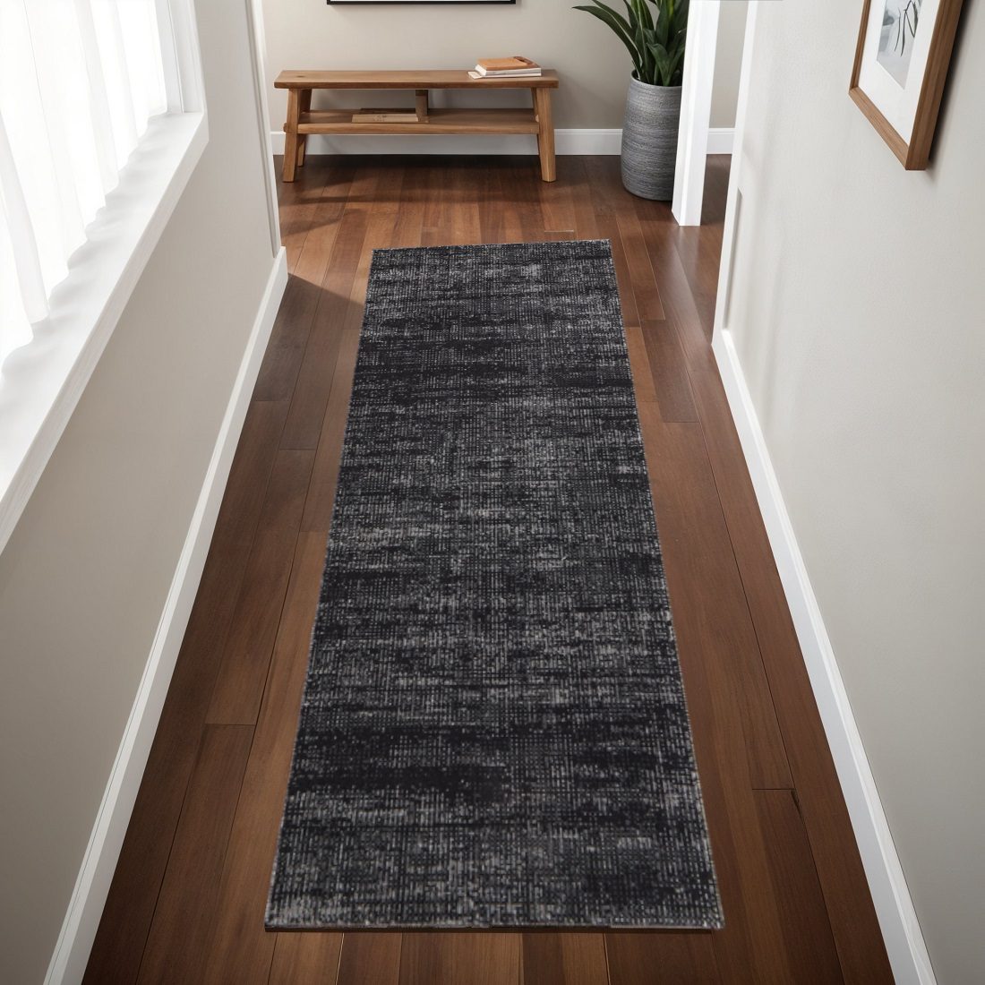 8′ Black and Gray Runner Rug