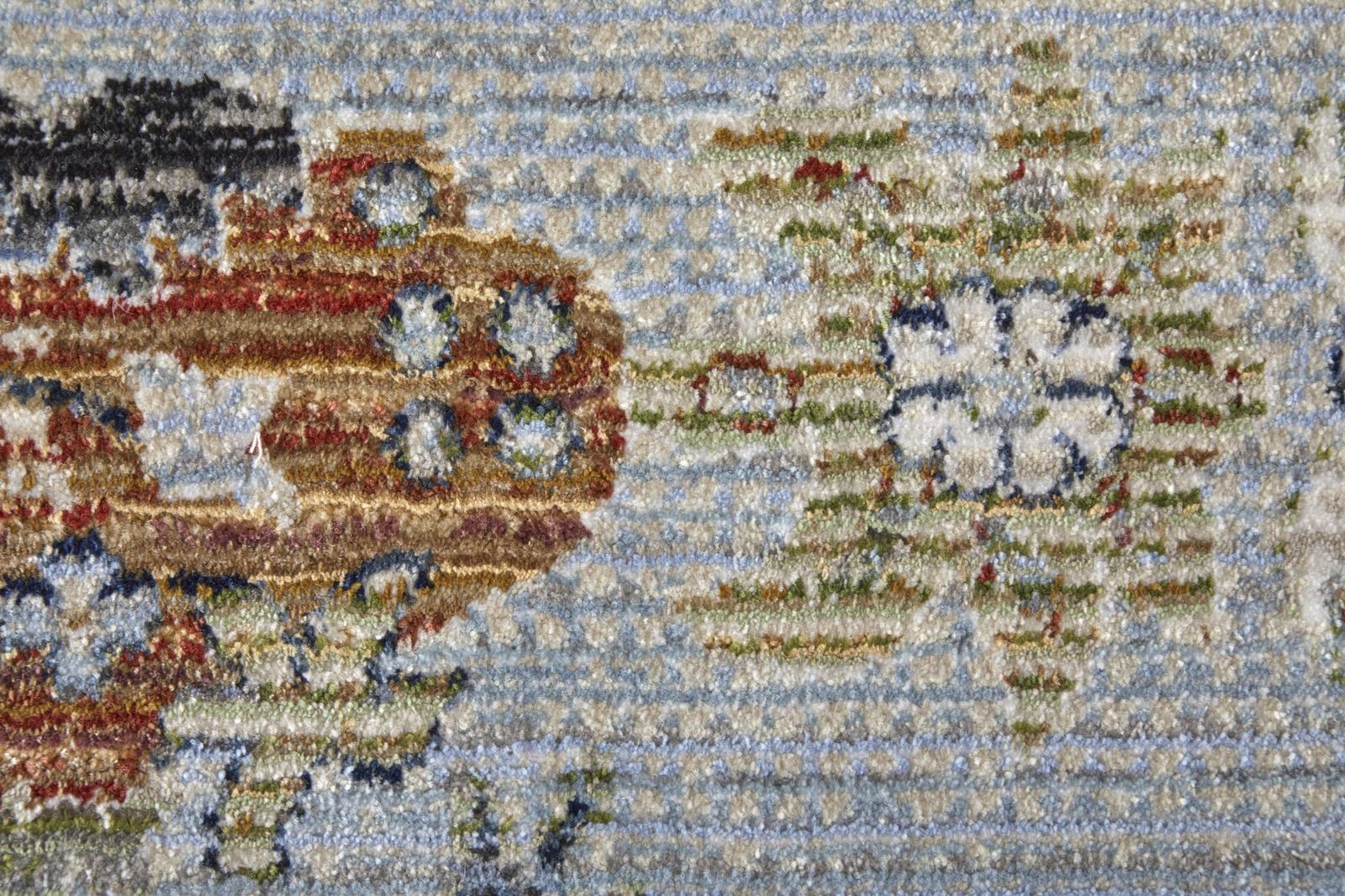8′ Gray Blue and Green Floral Runner Rug