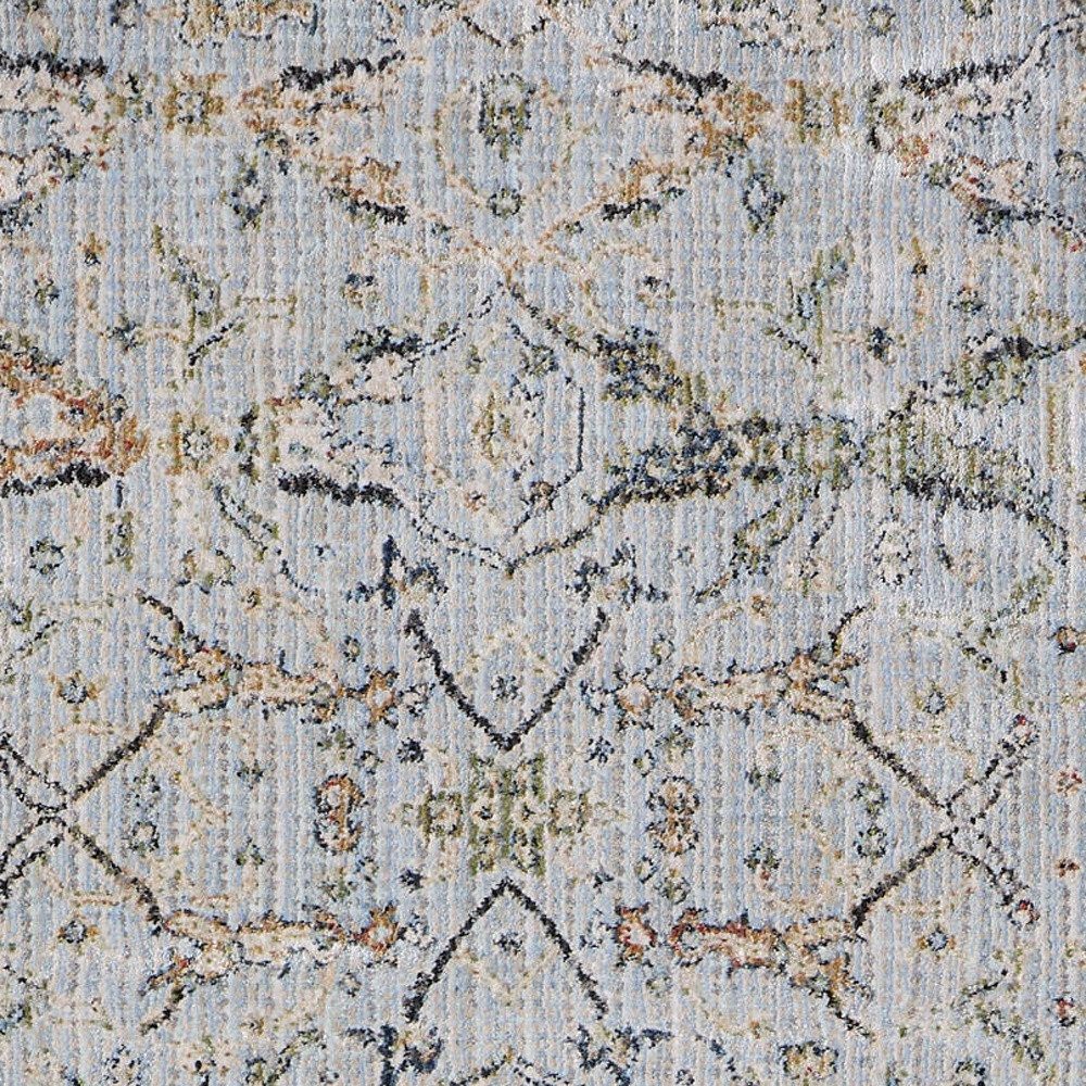 8′ Gray Blue and Green Floral Runner Rug