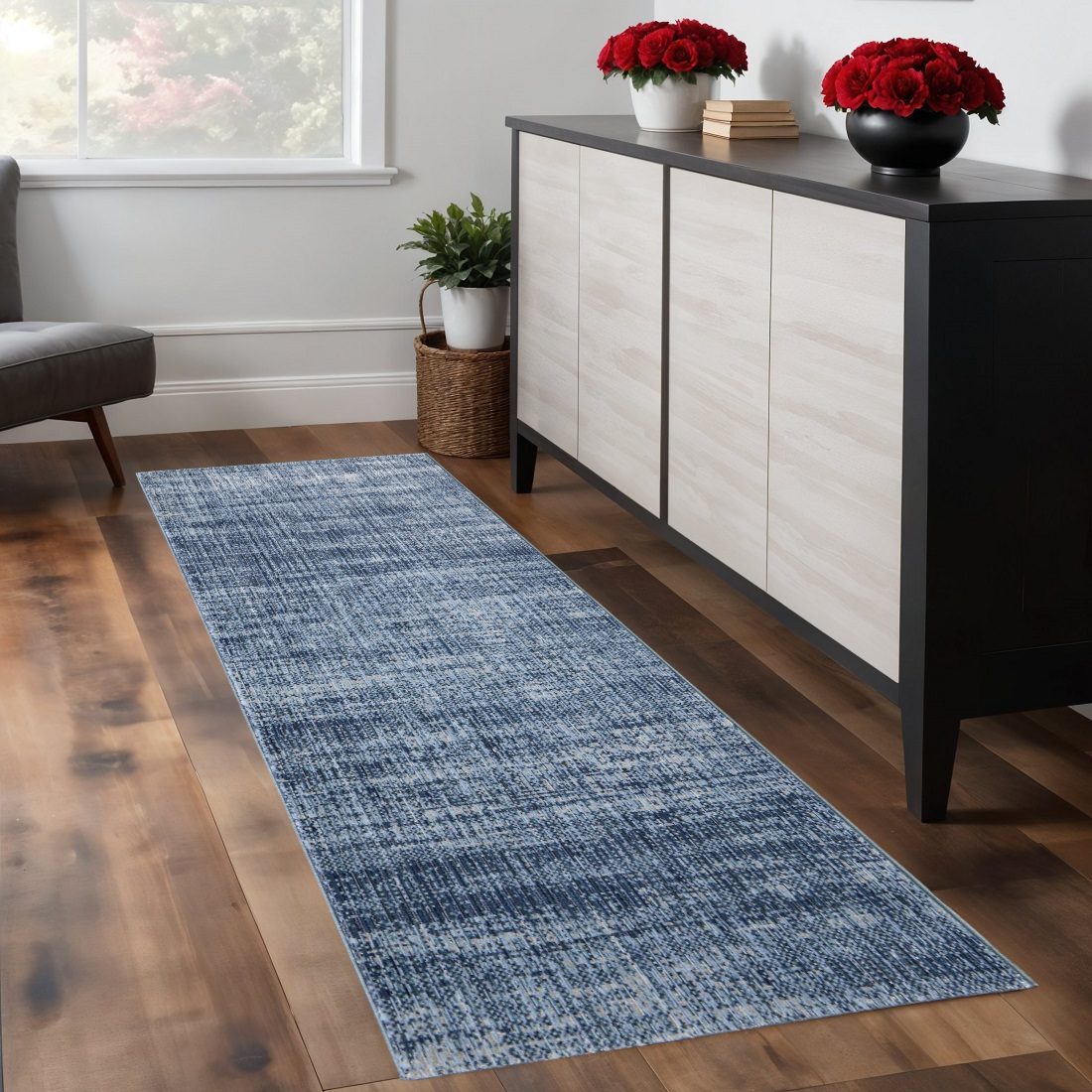 8′ Blue and Gray Runner Rug