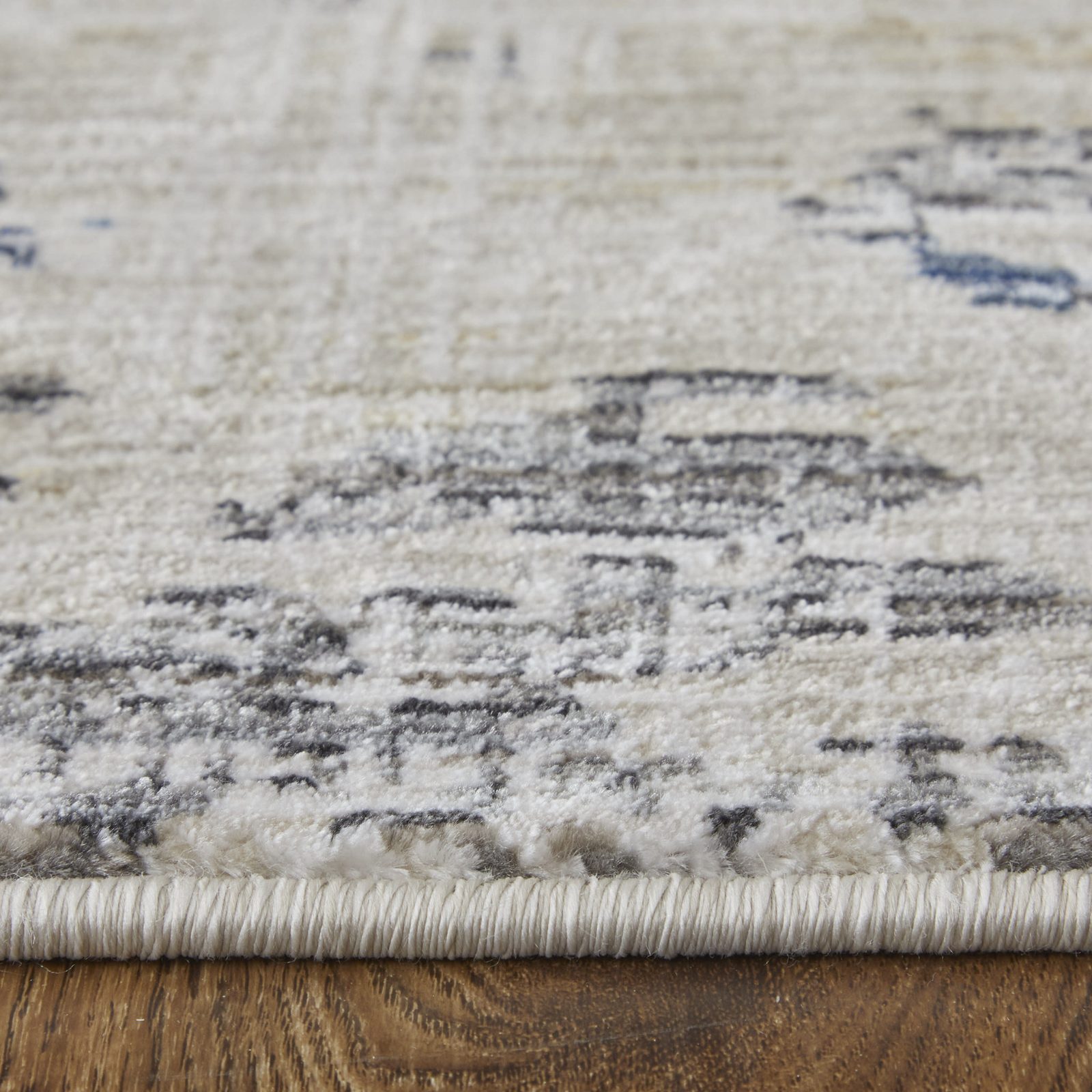 8′ Ivory Blue and Red Abstract Runner Rug
