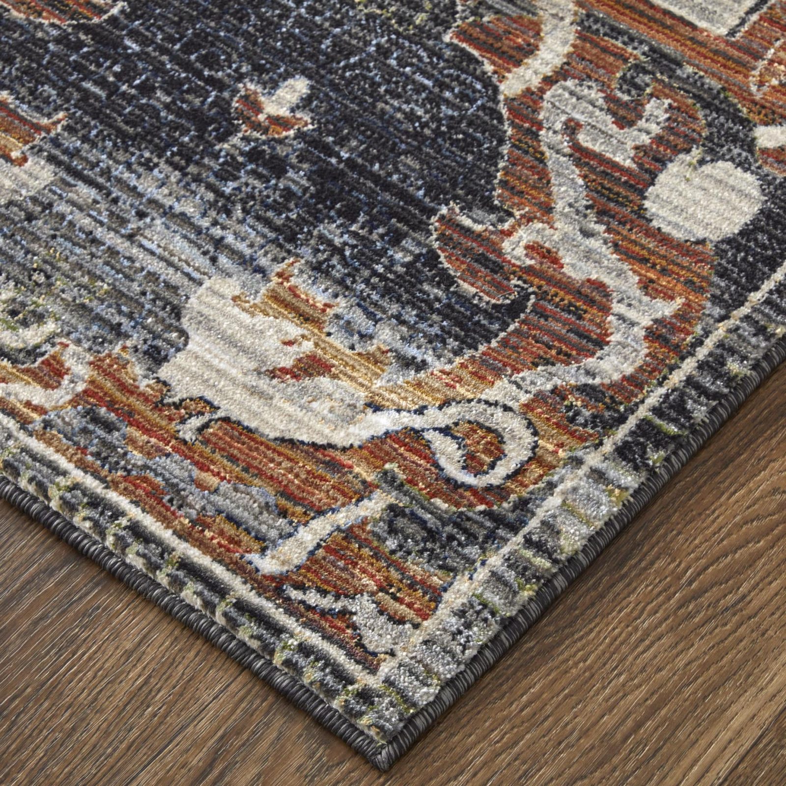 8′ Gray Black And Red Ikat Runner Rug