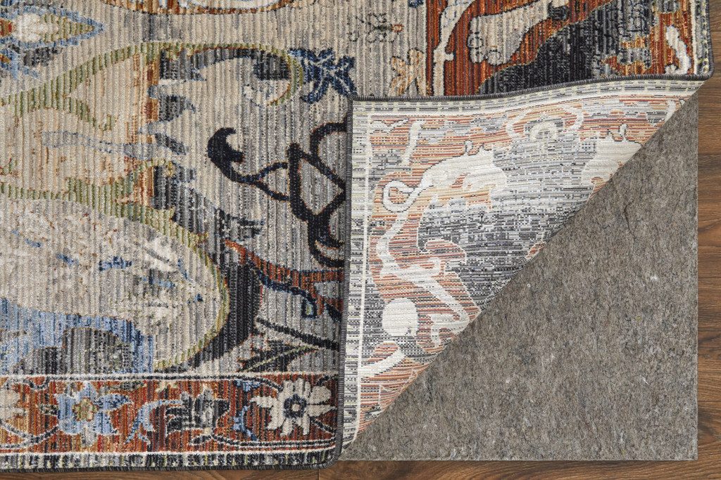 8′ Gray Black And Red Ikat Runner Rug