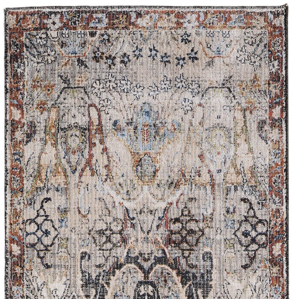 8′ Gray Black And Red Ikat Runner Rug