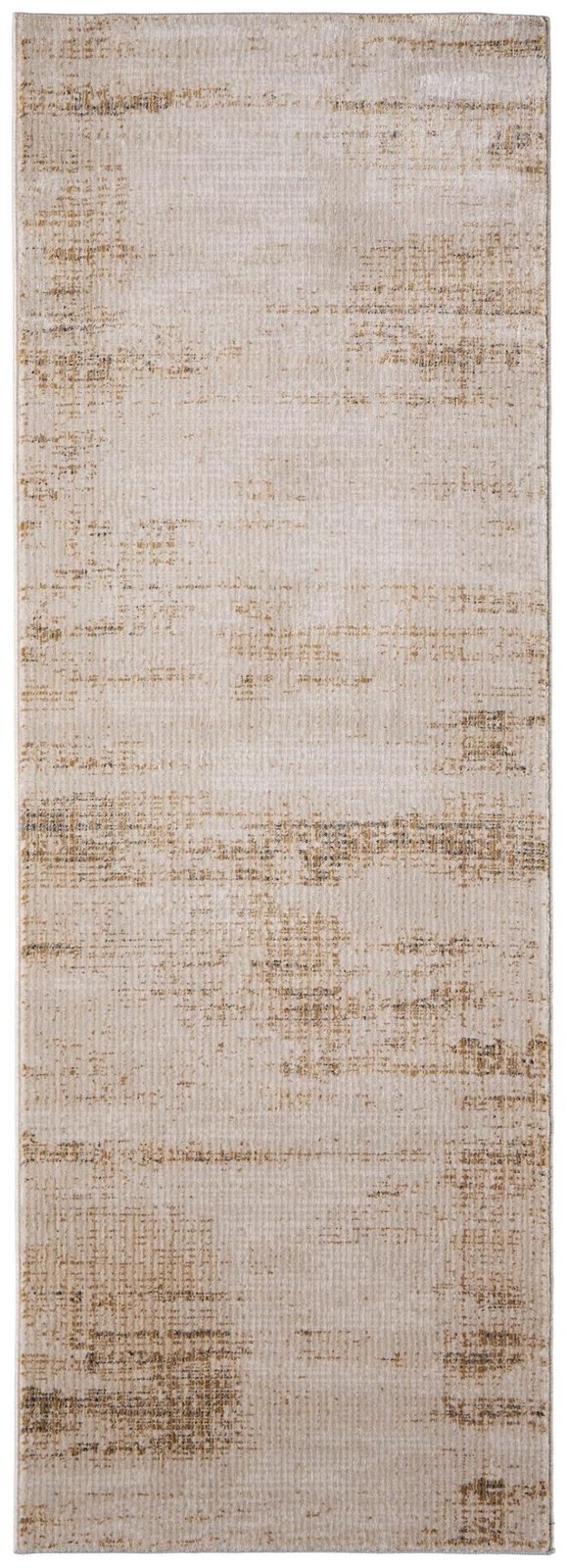 8′ Ivory and Tan Abstract Distressed Runner Rug