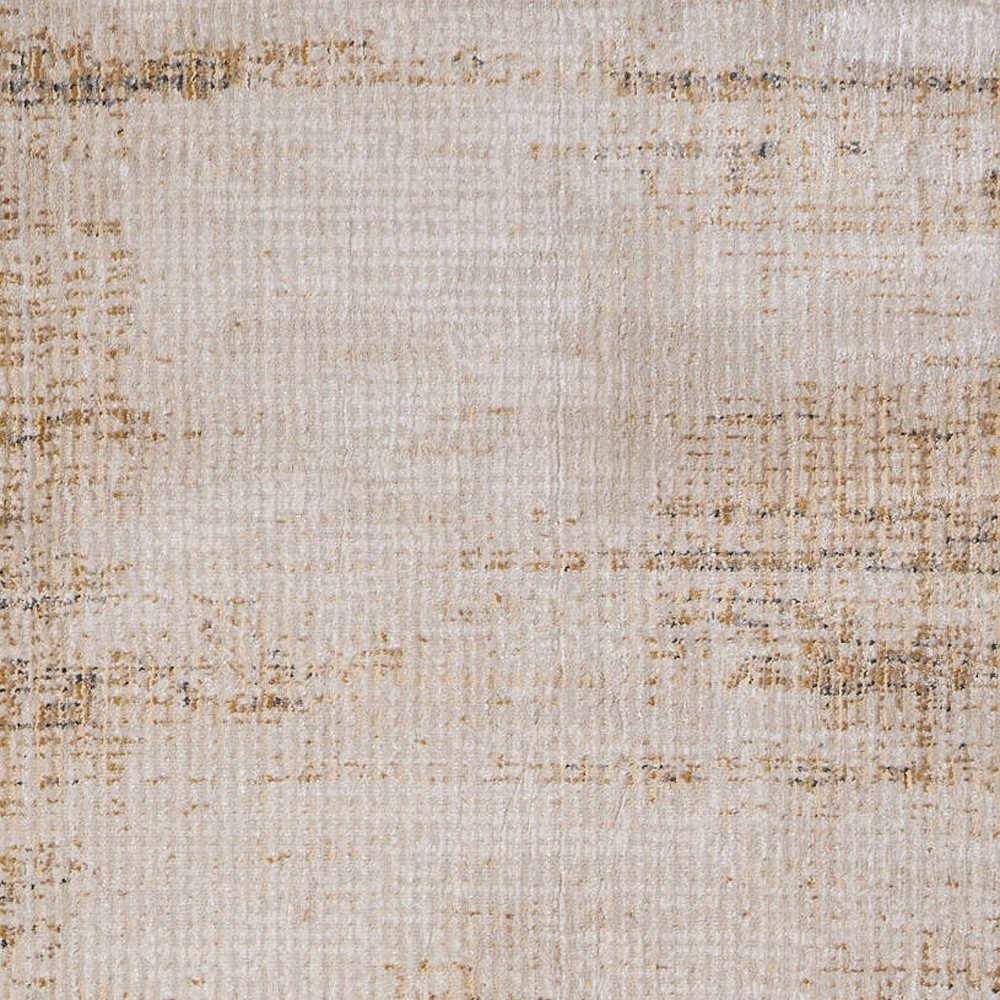 8′ Ivory and Tan Abstract Distressed Runner Rug
