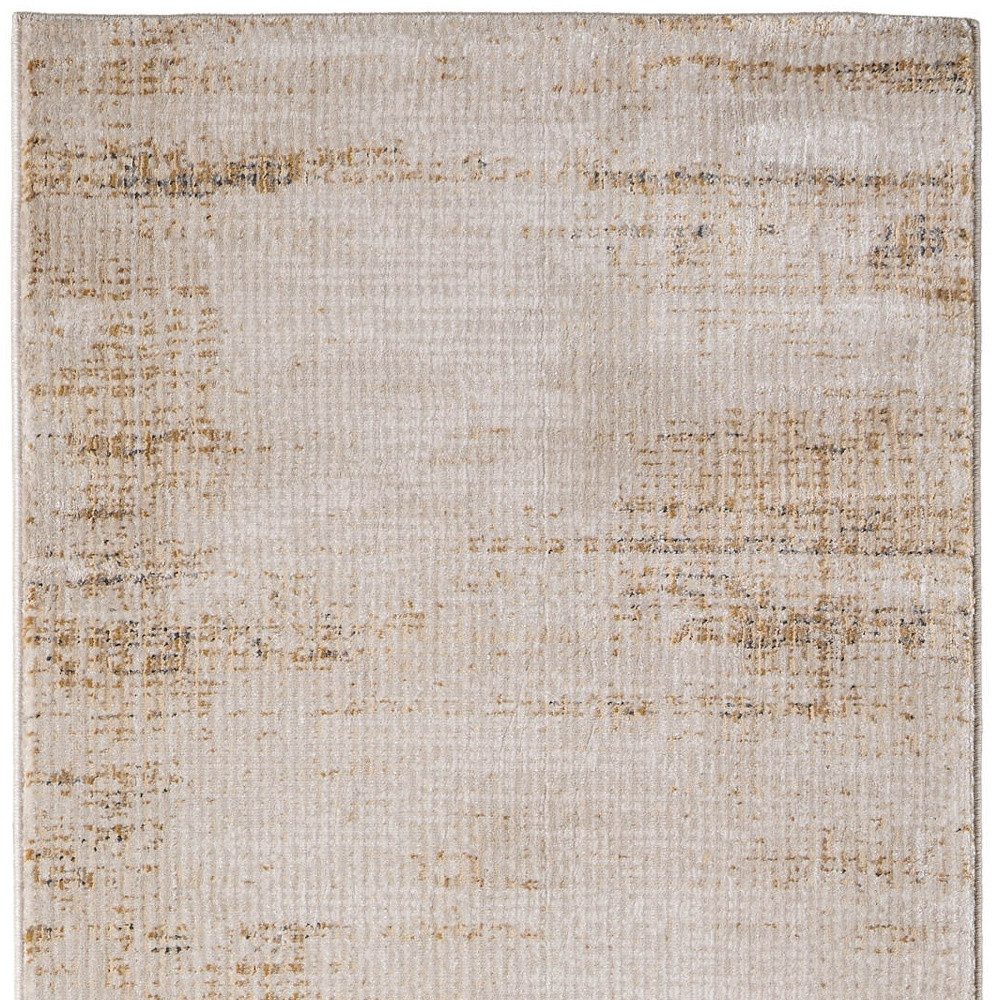 8′ Ivory and Tan Abstract Distressed Runner Rug