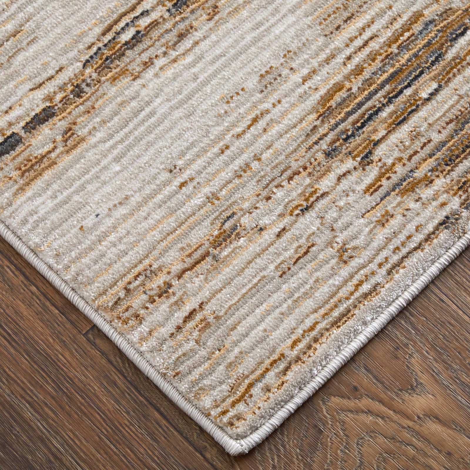 8′ Ivory and Tan Abstract Distressed Runner Rug