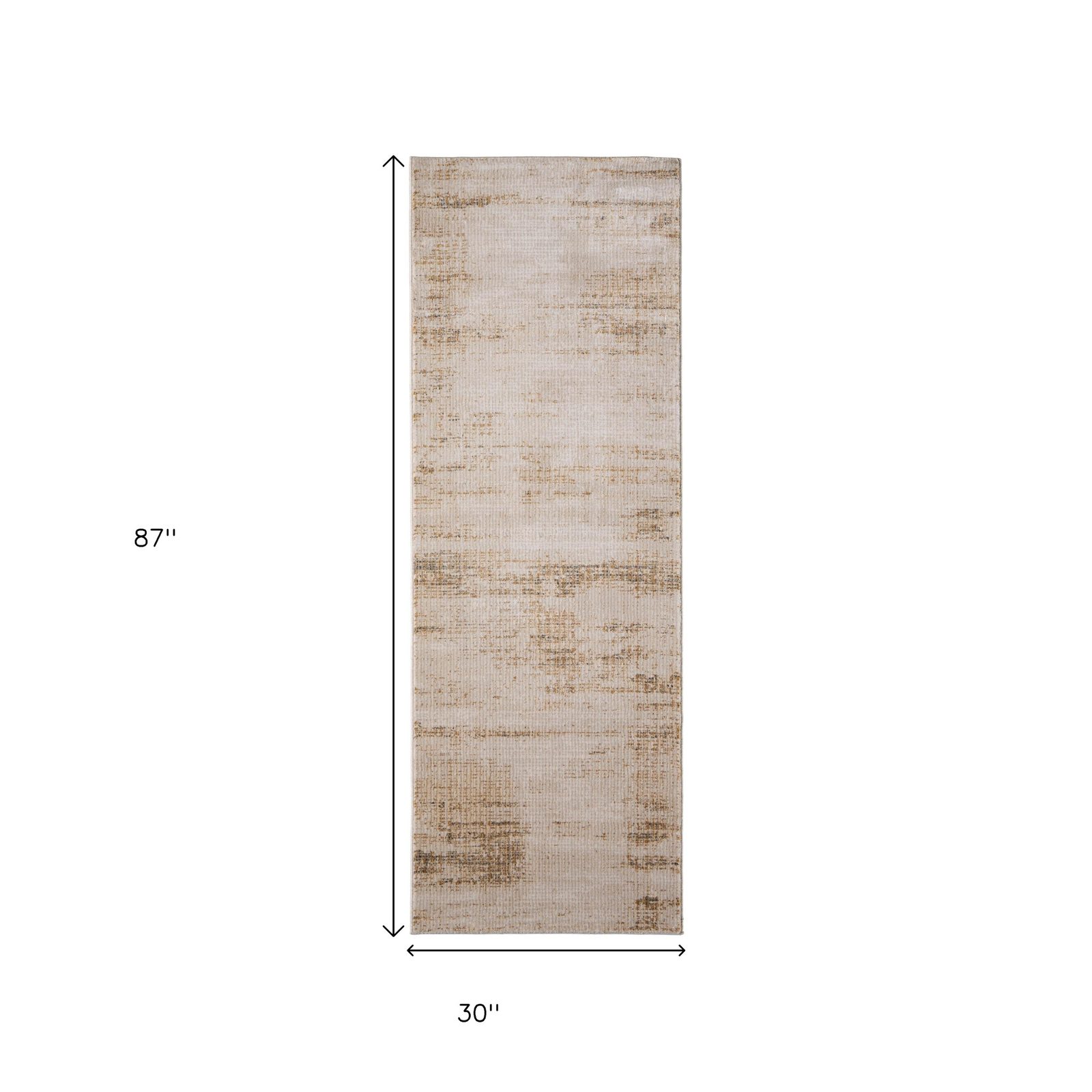 8′ Ivory and Tan Abstract Distressed Runner Rug